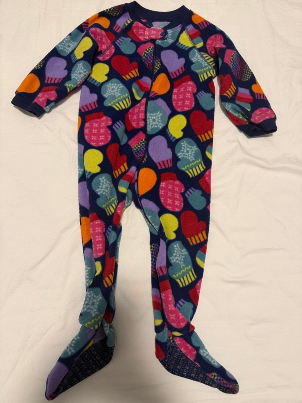 Place Navy Fleece Footed One-Piece with Colorful Mitten Print 18-24months